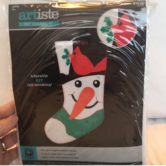 DIY Artistic Felt Stocking Kit Snowman ⛄️ w/Red Bird NWT - Picture 6 of 6